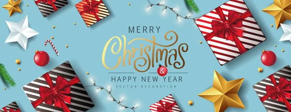 Veselé Vánoce Šťastný Nový Rok Pozadí Banner Merry Vánoční Vektor — Stockový vektor