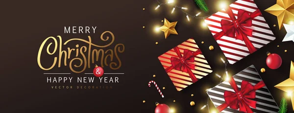 Καλά Χριστούγεννα Και Ευτυχισμένο Νέο Έτος Φόντο Banner Merry Χριστούγεννα — Διανυσματικό Αρχείο
