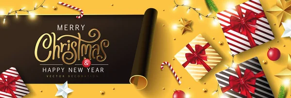 Feliz Navidad Feliz Año Nuevo Banner Fondo — Archivo Imágenes Vectoriales