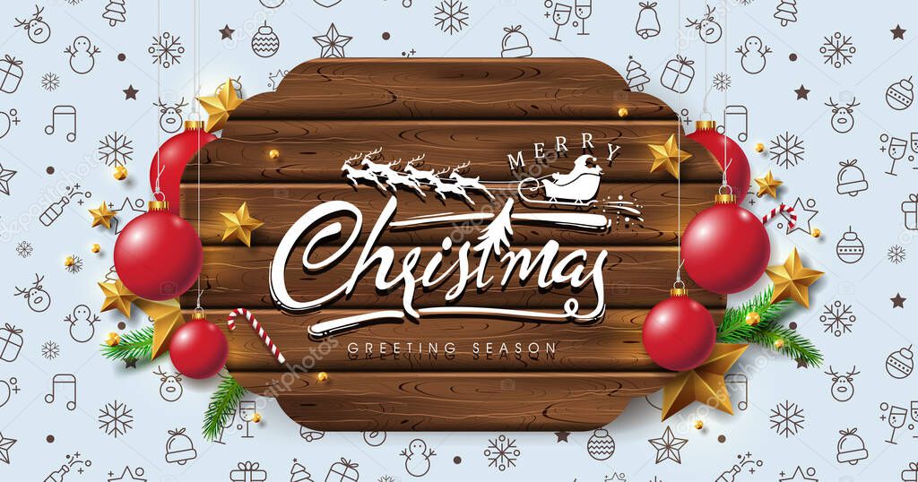 Vector merry Christmas and happy New Year background design .Calligraphic Christmas lettering.Winter vector illustration template.