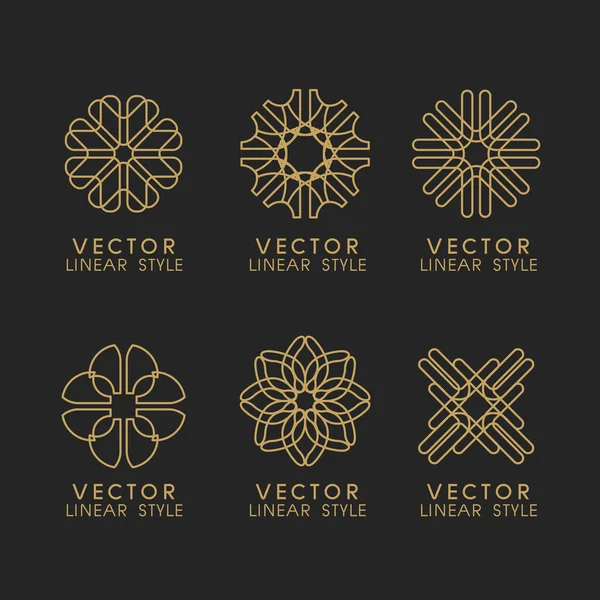 Векторный Набор Элементов Линейного Дизайна Шаблоны Логотипа Значки Монолинии Упаковки — стоковый вектор
