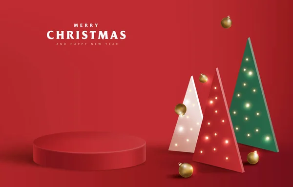 Feliz Banner Natal Com Exibição Produto Forma Cilíndrica —  Vetores de Stock