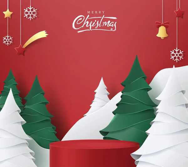 Frohe Weihnachten Banner Mit Zylindrischer Produktpräsentation — Stockvektor