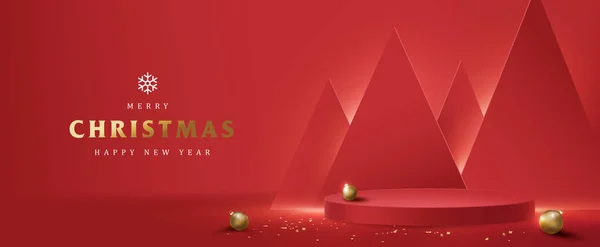 Frohe Weihnachten Banner Mit Zylindrischer Produktpräsentation — Stockvektor