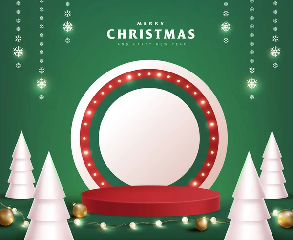 Veselé Vánoce Banner Produktem Displej Válcovitý Tvar Slavnostní Dekorace Pro — Stockový vektor