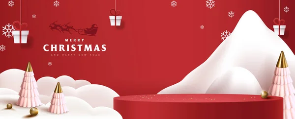 Ürün Sergilenen Silindirik Şekilli Noel Için Şenlikli Noel Afişi — Stok Vektör