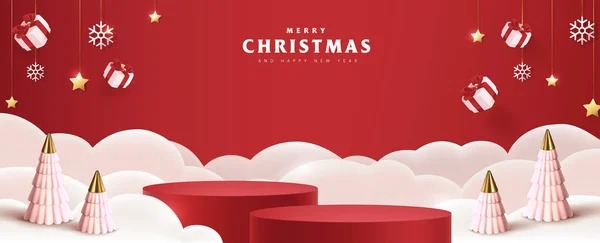 Merry Christmas Banner Product Display Cylindrical Shape Festive Decoration Christmas - Stok Vektor