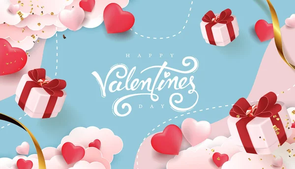 Valentinstag Hintergrund Mit Herzförmigen Luftballons Und Geschenk Fallen Vector Illustration — Stockvektor