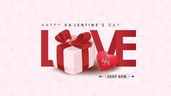 Promo Web Banner Zum Valentinstag Sale Vector Illustration Für Website — Stockvektor