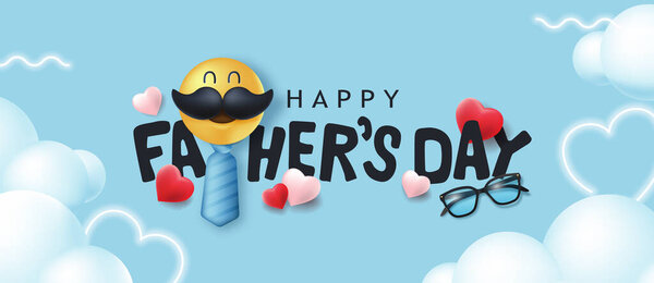 Happy Fathers Day Banner Background Mustache Smiley Stock Vector
