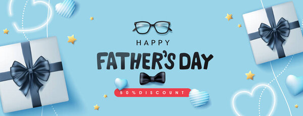 Father Day Card Gift Box Dad Blue Backgroud Vector Graphics