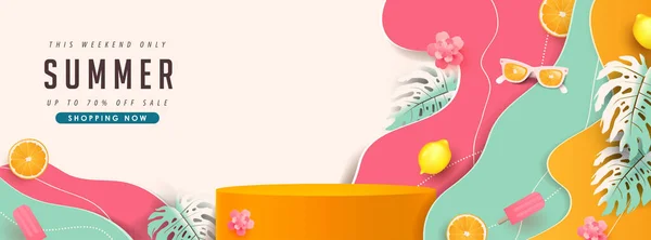 製品表示円筒形のカラフルな夏の販売バナー — ストックベクタ