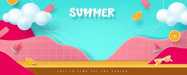 Summer Sale Banner Product Display Copy Space — Stock Vector