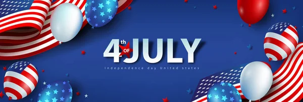 Dia Independência Eua Banner Celebração Com Balões Americanos Bandeira Dos —  Vetores de Stock