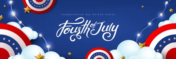 Unabhängigkeitstag Usa Feier Banner Mit Festlicher Dekoration Amerikanisch Wolkenhimmel — Stockvektor