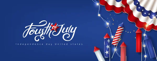 Dia Independência Eua Banner Celebração Com Decoração Festiva Americana Modelo —  Vetores de Stock