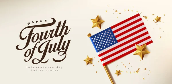 Independence Day Usa Celebration Banner Realistic Gold Star Flag United — 스톡 벡터