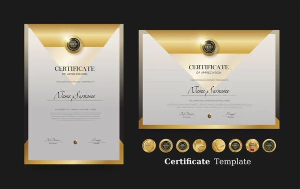 Návrh Šablony Certifikátu Ocenění Vektoru Luxusní Prémiové Odznaky — Stockový vektor