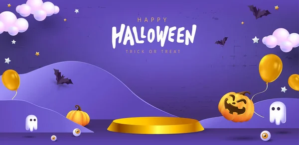 Projeto Fundo Halloween Com Exibição Produto Forma Cilíndrica Elementos Festivos —  Vetores de Stock