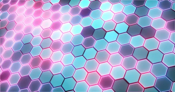 紫の光で輝く青と紫の六角形 幾何学的抽象パターン 美しい装飾的なスクリーンセーバー — ストック写真