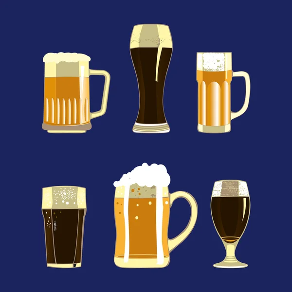 Conjunto de copos de cerveja e canecas — Vetor de Stock