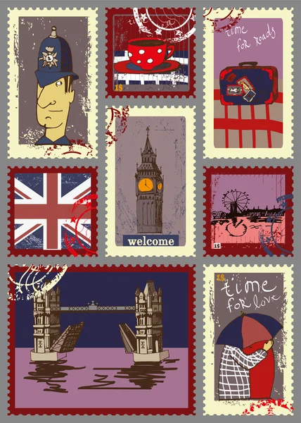 Perangko untuk tema London . Stok Ilustrasi Bebas Royalti