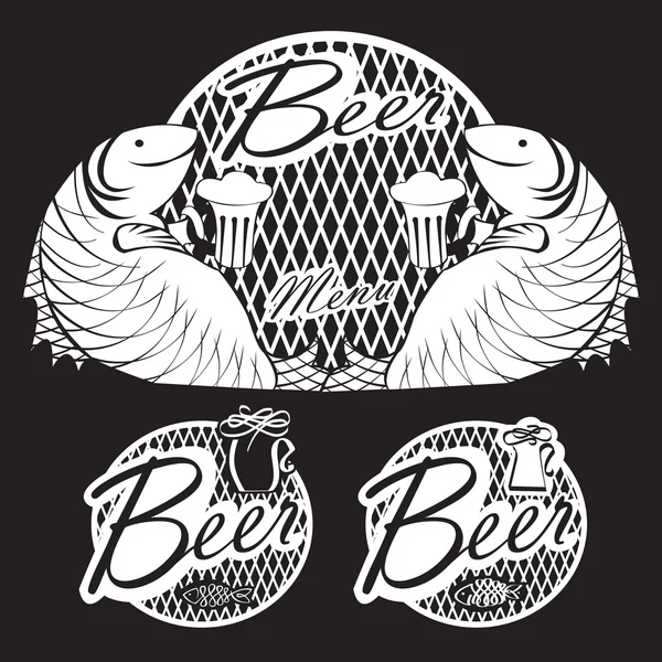 Balık ve bira etiket, işareti — Stok Vektör