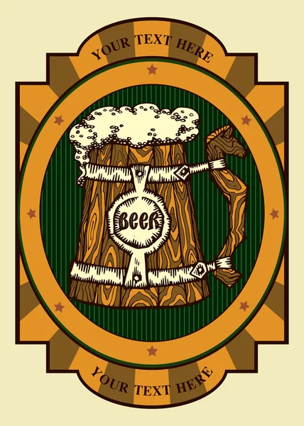 Bier label met houten mok — Stockvector