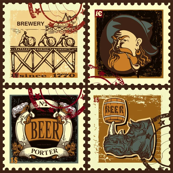 Serie von Briefmarken zum Thema Bier. — Stockvektor