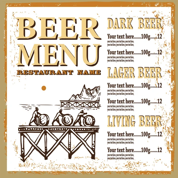 Design de menu de cerveja — Vetor de Stock