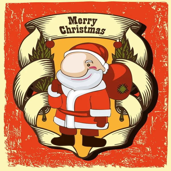 Merry christmas card met santa — Stockvector