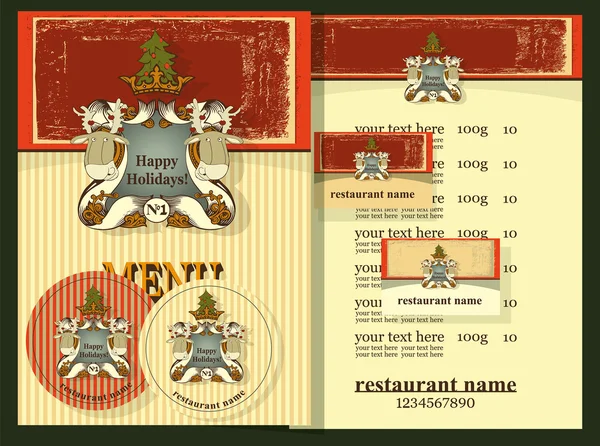 Jeu de menus avec dessous de verre, carte de visite et menu — Image vectorielle