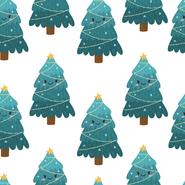 Lindo patrón sin costuras de árbol de Navidad. Navidad y año nuevo papel de regalo. Vector Ilustración dibujada a mano. — Archivo Imágenes Vectoriales
