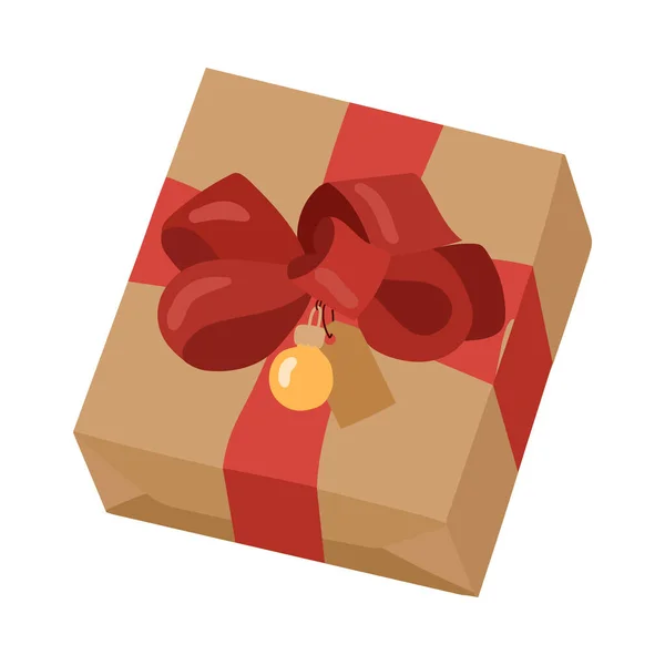 Boîte cadeau d'artisanat vectoriel de Noël en style dessin animé dessiné à la main. Cadeaux colorés pour la surprise. Conception plate. — Image vectorielle