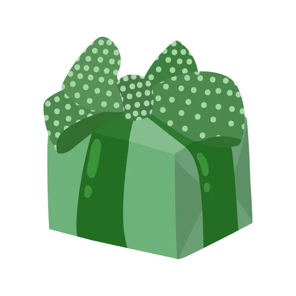 Vector jul grön presentförpackning i hand ritad tecknad stil. Färgglada presenter till överraskning. Platt design. — Stock vektor