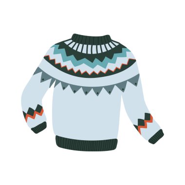 İskandinav tarzında beyaz arka planda izole edilmiş bir Noel süveteri. El çizimi illüstrasyon.