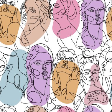 Çağdaş, soyut ve renkli şekilli, kusursuz bir kadın portresi. Vektör el çizimi resimleme.