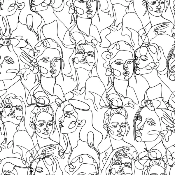 En linje kvinna porträtt sömlöst mönster i samtida abstrakt stil. Vektor handritad illustration. — Stock vektor
