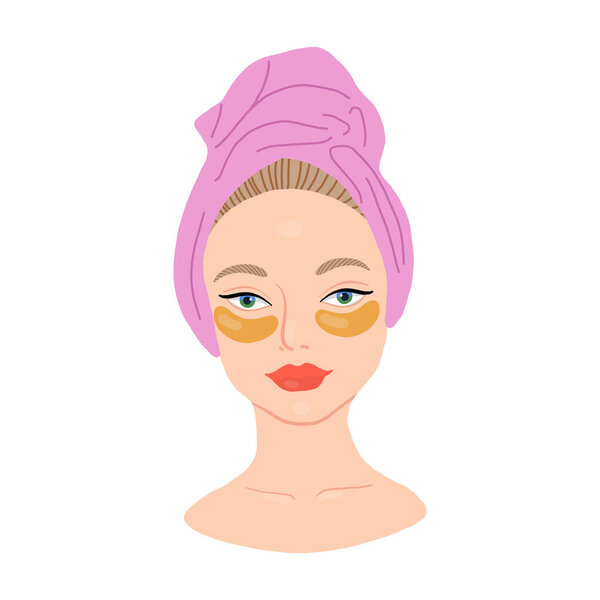 Beautiful young lady with patches under the eyes. Vector hand drawn illustration.