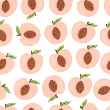 Şeftalili domatessiz desen beyaz arka planda izole edilmiş. Vektör el çizimi illüstrasyon.