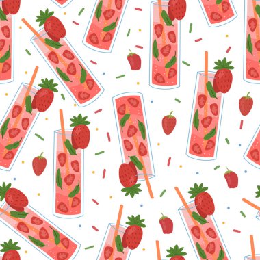 Çileksiz buzlu içecek. Vektör el çizimi resimleme.