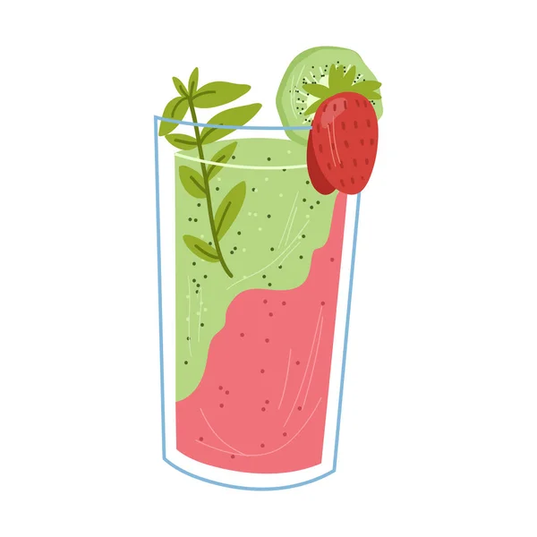 Verfris zoete limonade met kiwi en aardbeien. — Stockvector