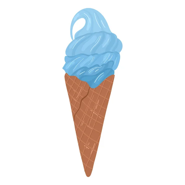 Cone de gelado azul. Verão comida fria. — Vetor de Stock