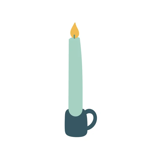 Niebieska świeca na świeczniku. Przytulne dekoracji domu. — Wektor stockowy