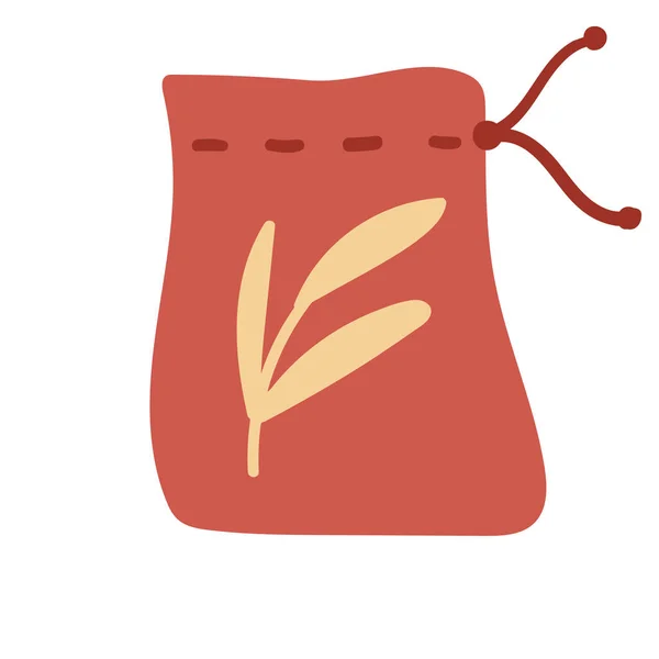 Sac écologique rouge avec feuille jaune en style dessin animé — Image vectorielle