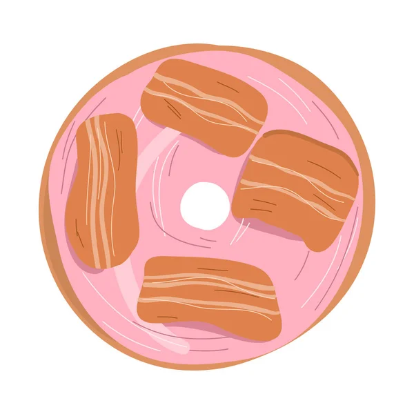 Linda rosquilla dulce deliciosa con glaseado rosa y caramelo bacon.Vector dibujado a mano de dibujos animados — Archivo Imágenes Vectoriales