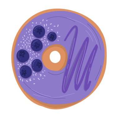 Yaban mersini aromalı tatlı tatlı çörek. Vektör eli çizilmiş çizgi film.