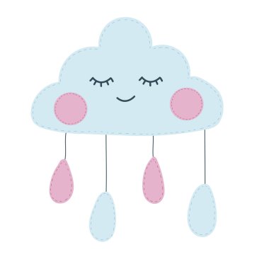 Sevimli gözleri olan bir bulut. Çocuk odası tasfiyesi. Vektör eli çizilmiş çizgi film.
