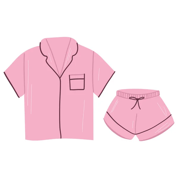 Мила рожева піжама, футболка та шорти. Векторна рука намальована карикатура — стоковий вектор