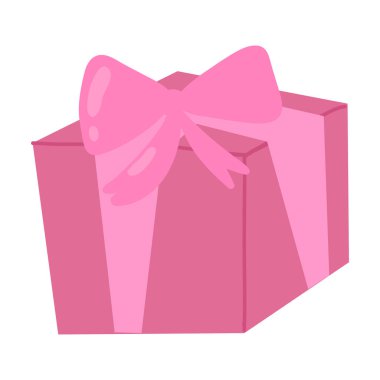 Sevgililer günü için kurdeleli şirin pembe hediye kutusu. Vektör eli çizilmiş karikatür çizimi..